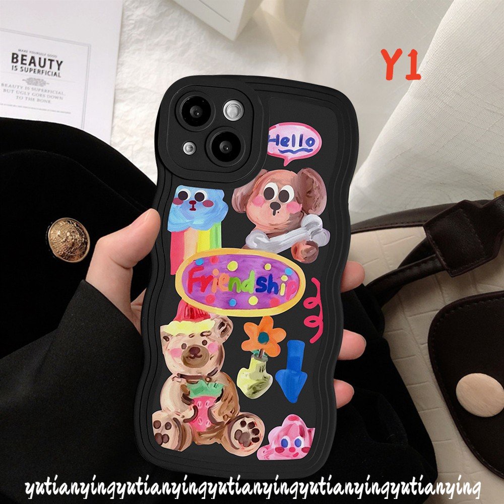 Oppo A12 A16 A57 A17K A17 A55 A96 A54 A15 A77 A5s A76 A95 A16s A3s A5 A9 A74 A7 A16K A1k A77s A53 A52 Reno 85f 7Z 6 Stiker Cewek Lucu Kartun Graffiti Dog Wavy Edge Soft Case