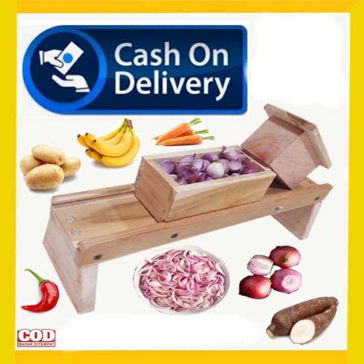 ( BISA COD ) Pengiris Bawang Merah Tupperware Keripik Singkong Kentang Dari Kayu Jati Alat Serbaguna