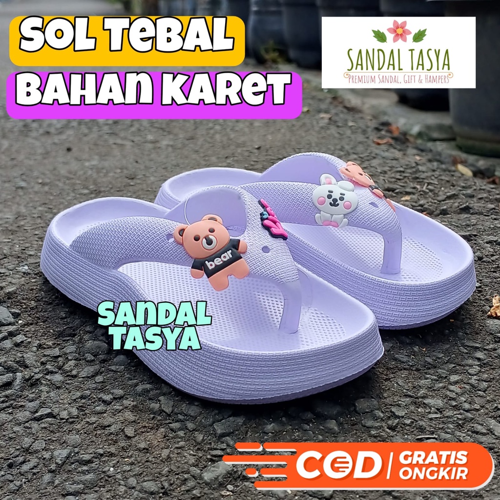 Sandal Jepit Fuji Karet Anak Perempuan Karet Karakter Beruang Fashion Korea Sol Tinggi Umur 5 6 7 8 Tahun Terbaru