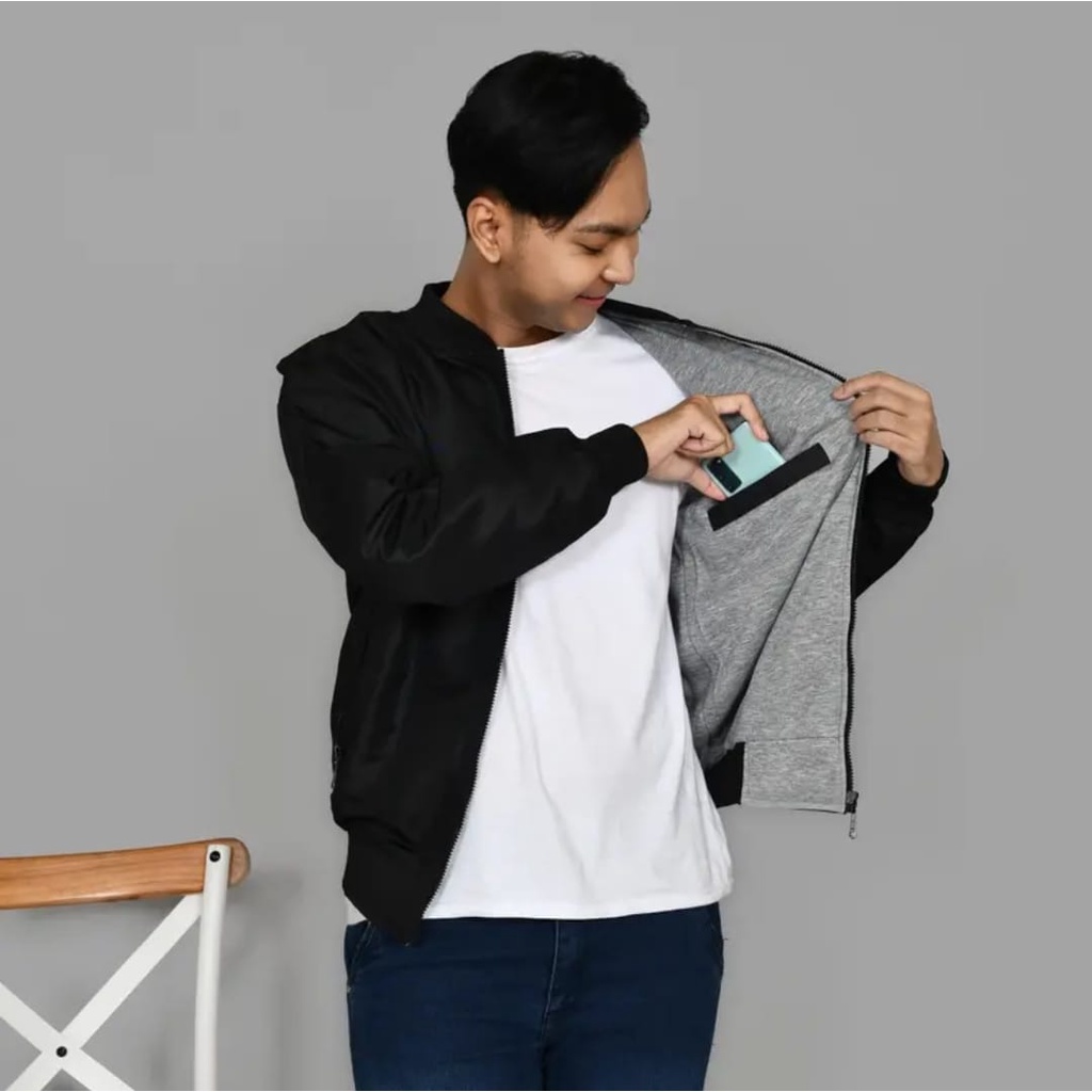 Jaket Pria bomber polos depan belakang ORI NEW Bahan Tasland