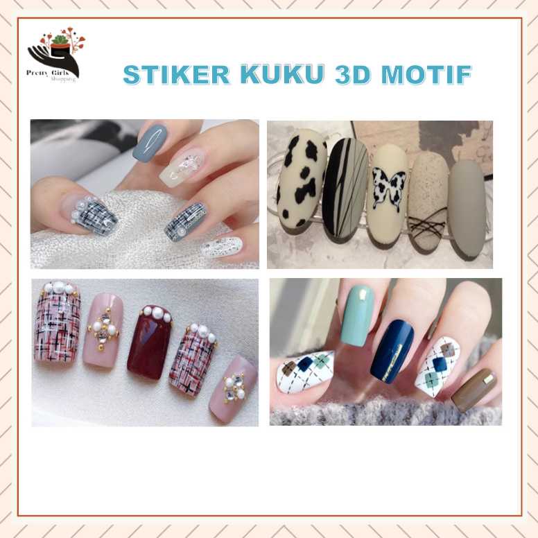 Pretty  Stiker Kuku 3D Miss Colour Motif Butterfly/Motif Zebra/Motif kotak-kotak Seni Kuku/Nail Sticker DIY