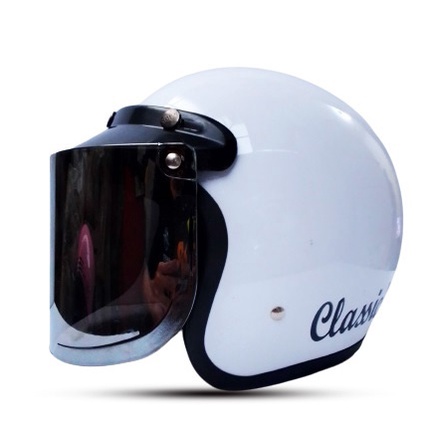 Helm Bogo Retro Classic Kaca Cembung Silver Pelangi Hitam Helm SNI UNTUK Pria Dan Wanita SNI COD