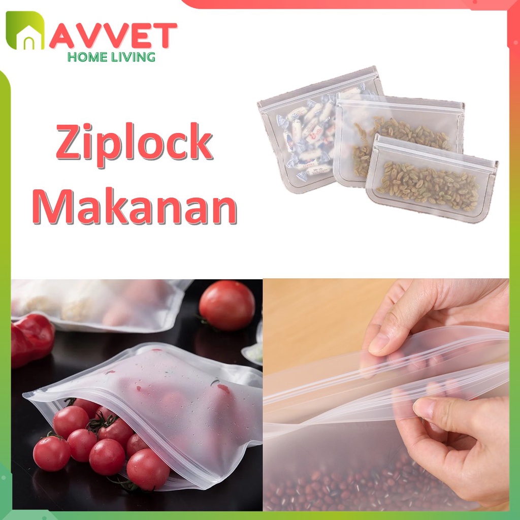 AVVET Ziplock Food Storage Pouch Penyimpanan Makanan Kulkas Reusable Ziplock Silicone Tebal Pouch Bag Makanan Kedap Udara Ziplock Buram