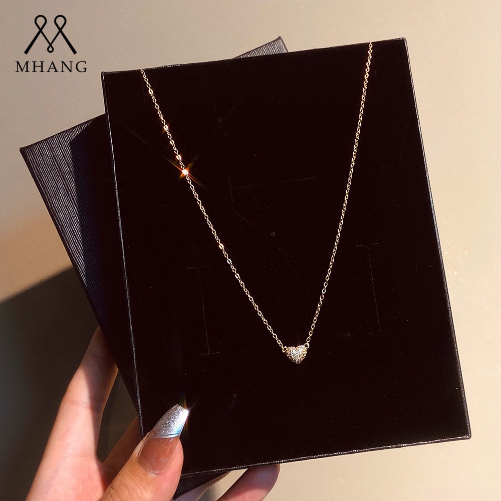 Kalung Cinta Berlian Mewah Ringan Korea Elegan Wanita Peach Heart Necklace Hadiah Hari Valentine