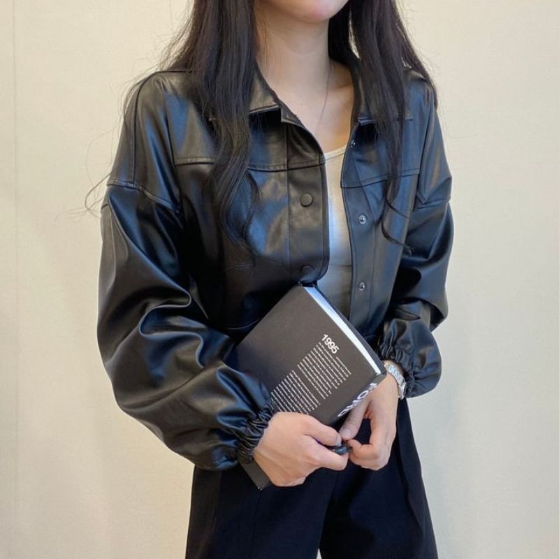 Mantel Kulit Antik Wanita 2020 Baru Longgar Hitam Pu Jaket Wanita Single Breasted Punk Pendek Faux Kulit Mantel Mujer