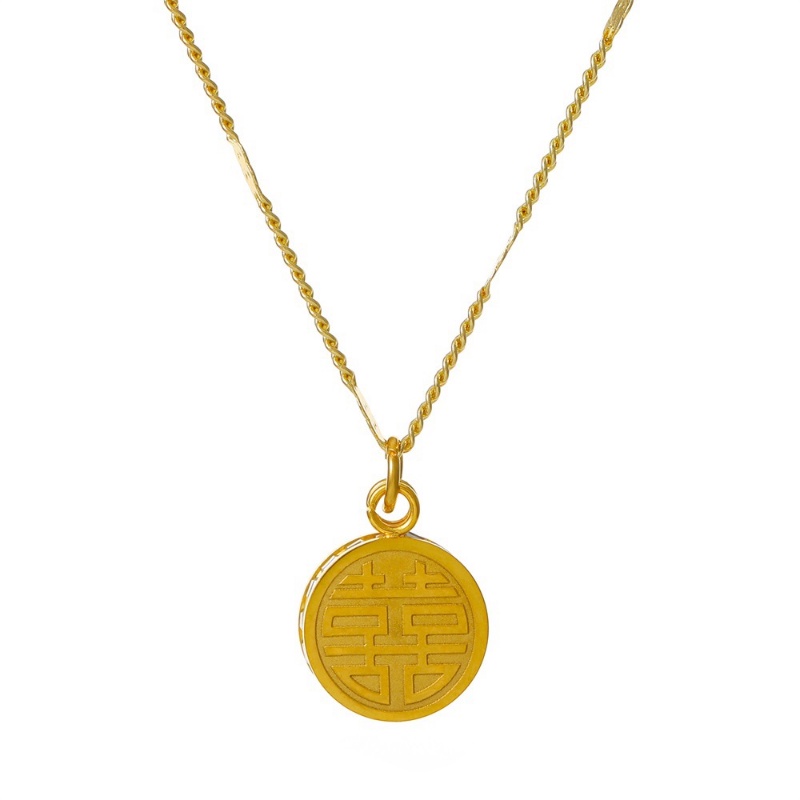 Kalung Dua Sisi Merek Kebahagiaan Gaya China Kalung Liontin Bulat Beruntung Korea