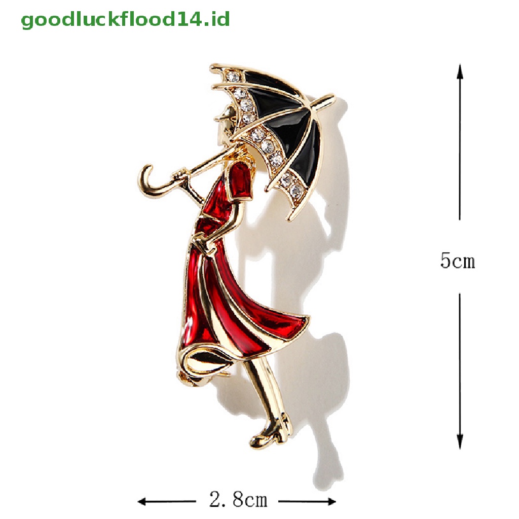 [GOOGFOUR] Enamel Kristal Berlian Imitasi Gadis Memakai Payung Kerah Bros Pin Perhiasan Hadiah [TOP]