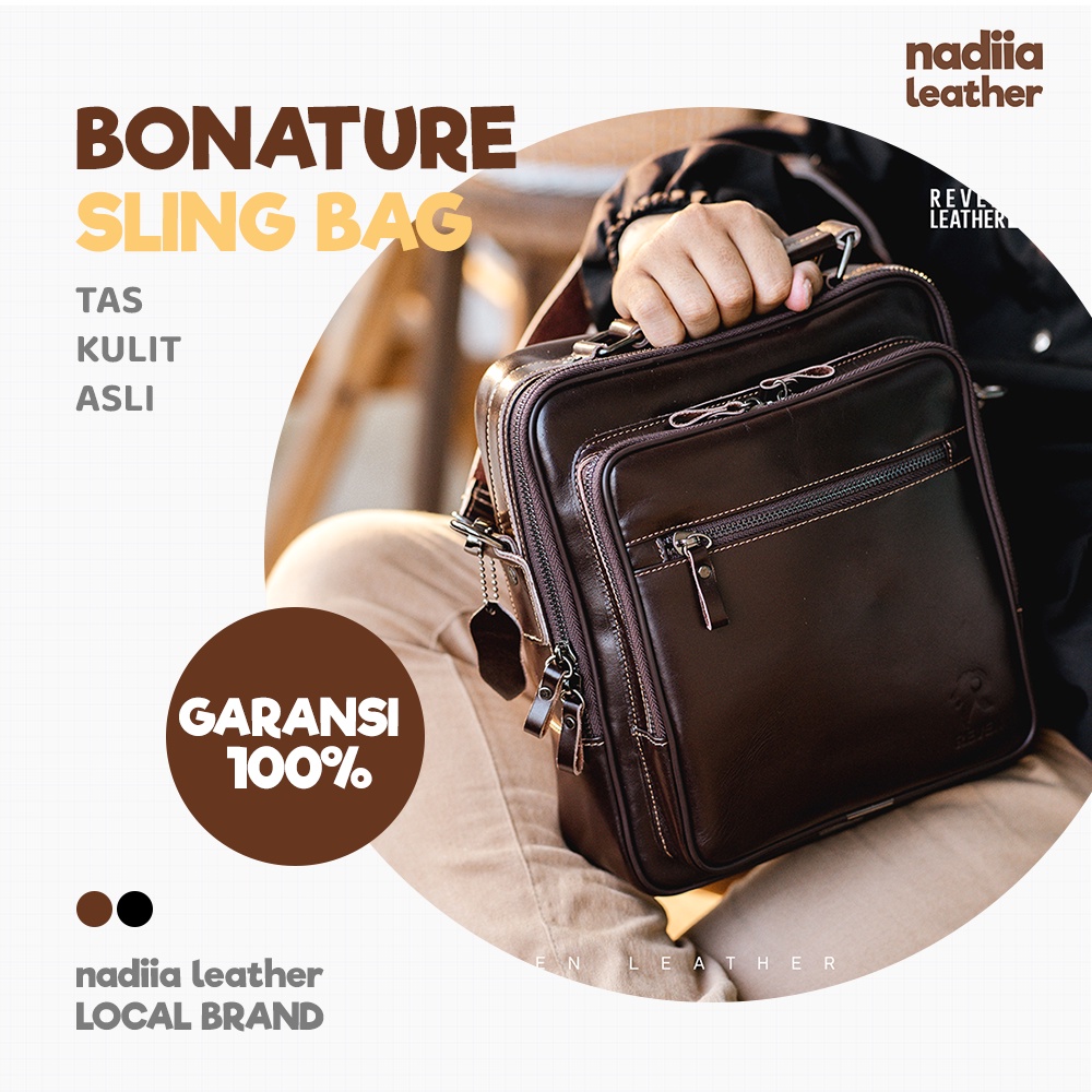 Reven Bonature Bag Tas Selempang Pria Kulit Asli Sling Bag Anti Air