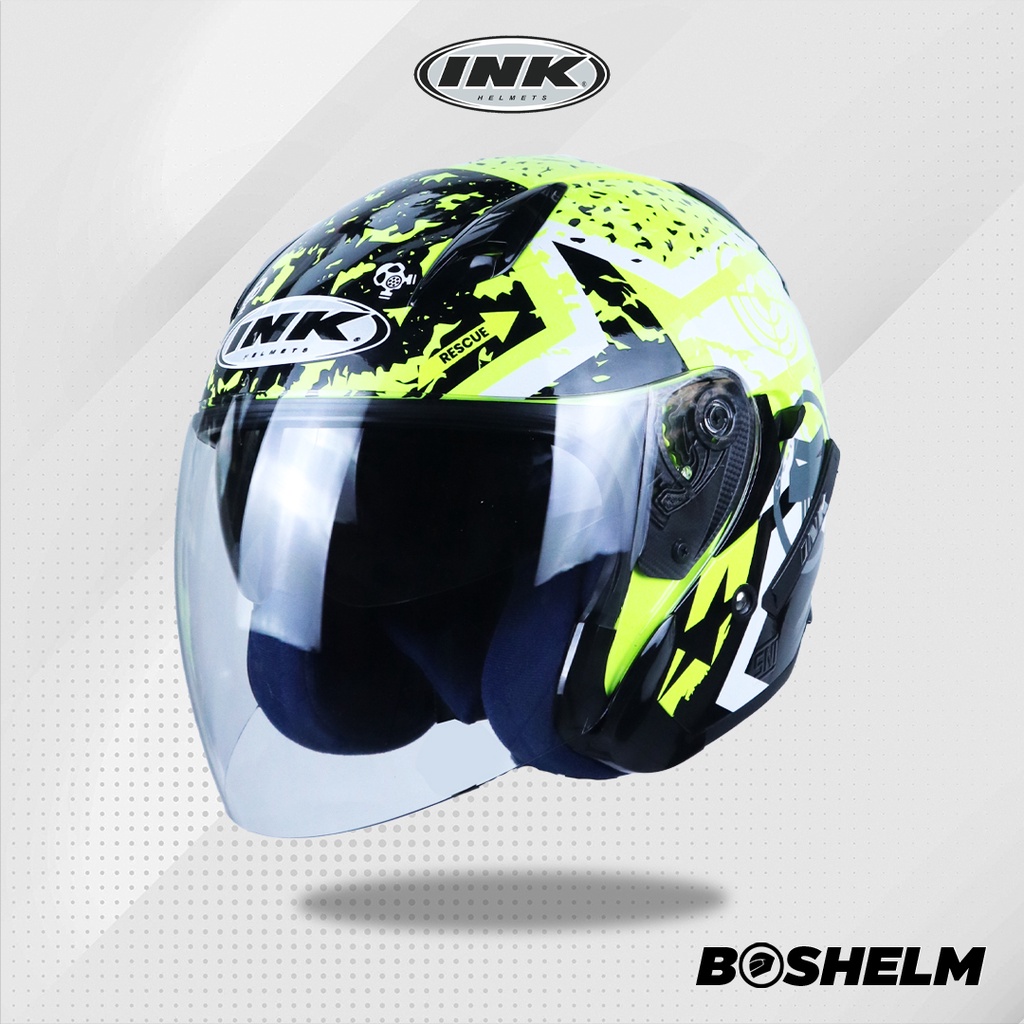 BOSHELM Helm INK Metro 2 SUPER FLUO #3 YELLOW FLUO Helm Half Face SNI
