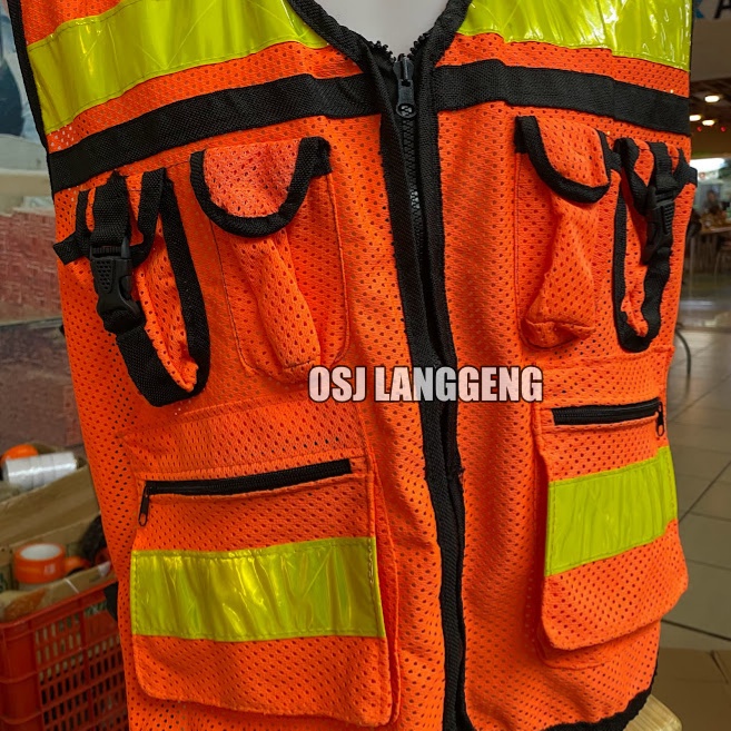 BISA COD | Rompi Proyek Safety Vest Jaring / Jala Tebal 6 Kantong Hijau Stabilo