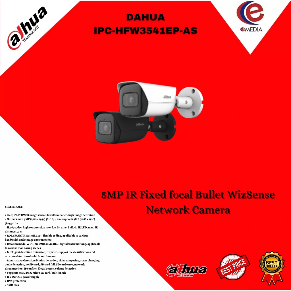 CCTV Dahua IPC-HFW3541E-AS 5MP New Garansi Resmi