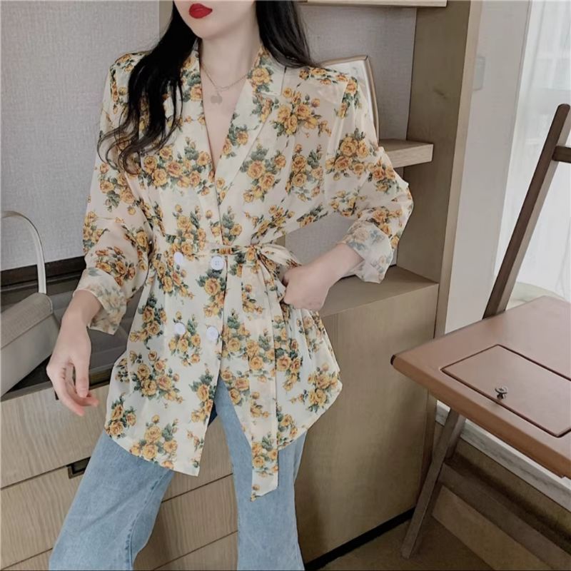 35500 Baju atasan outer luaran FLORAL BLAZER motif bunga gaya Korea Korean style wanita import baju 