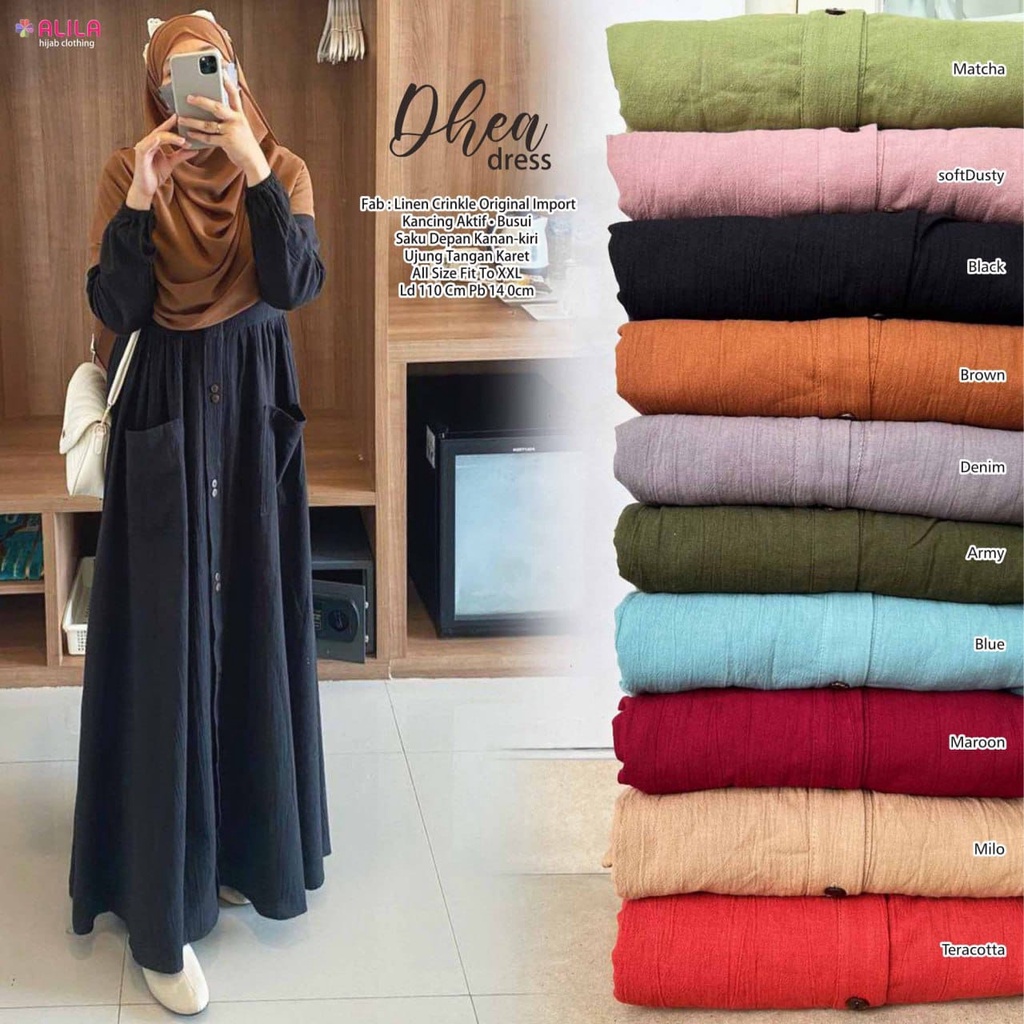 DHEA DRESS BY ALILA TERUSAN DRESS WANITA CASUAL POLOS JUMBO BAHAN LINEN CRINKLE ORIGINAL IMPORT LD 1