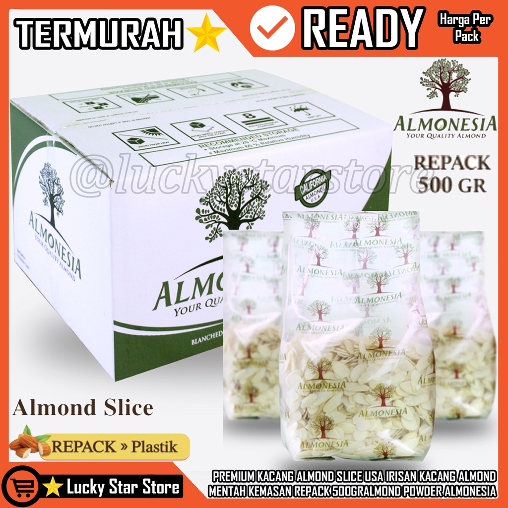 

ALMOND POWDER ALMONESIA PREMIUM KACANG ALMOND ALMON SLICE USA TERLARIS BRANDS FESTIVAL ALMOND KEMASAN REPACK PREMIUM QUALITY KACANG ALMOND MENTAH (RAW ALMOND) 500GR ALMONESIA / WHOLE ALMOND - KACANG ALMOND UTUH (RAW - MENTAH)