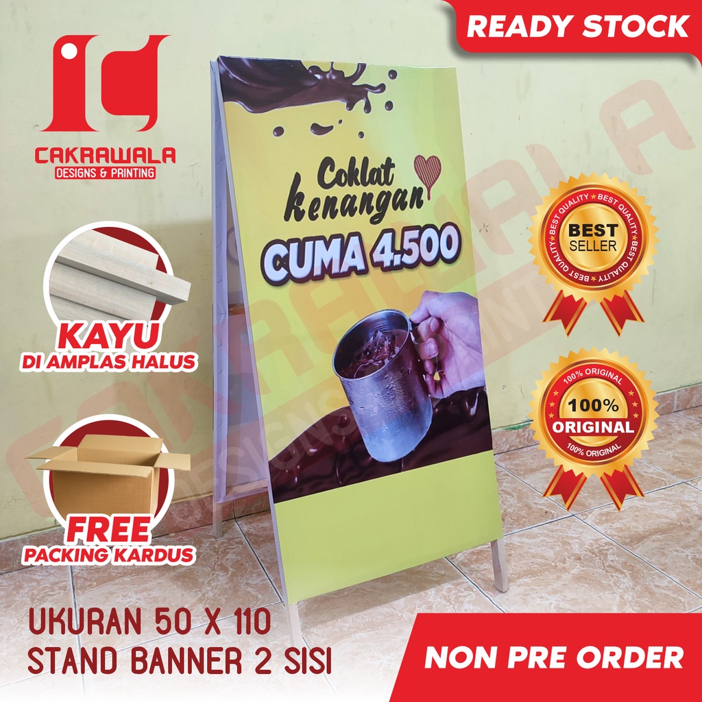 STAND BANNER ES COKLAT 50 X 110 - STANDING BANNER KAYU ES COKLAT - SEGITIGA BANNER KAYU - SEGITIGA B