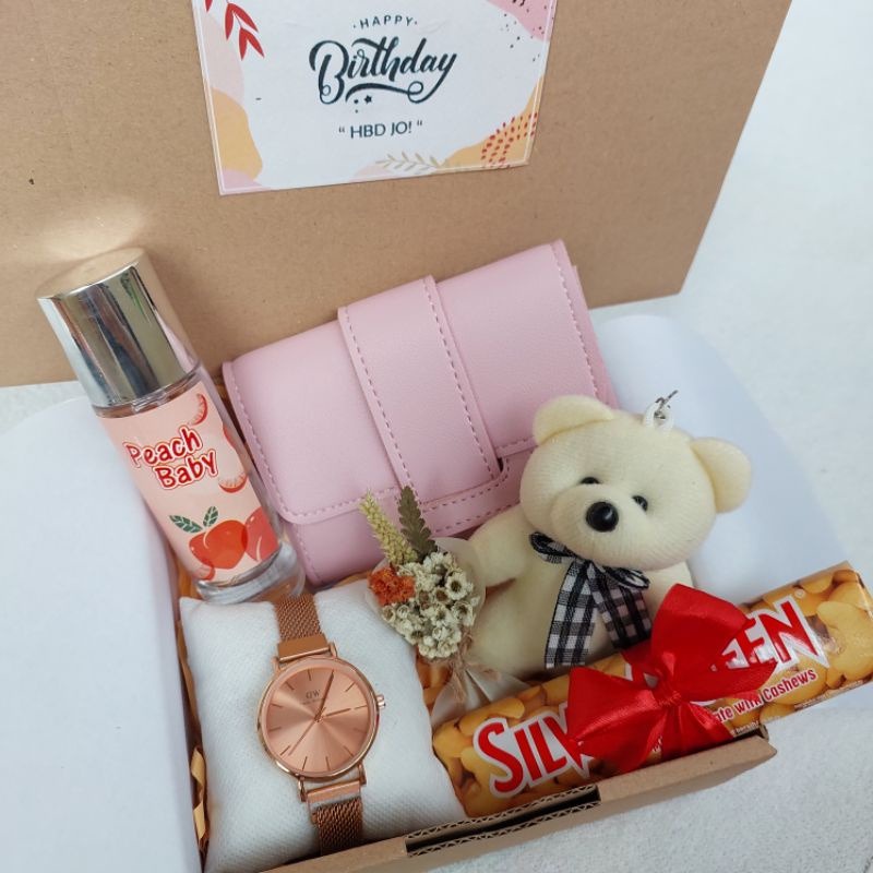 (Medium Manis) Giftbox cewek jam tangan rantai dan coklat kado ulang tahun anniversary valentine wisuda free ucapan