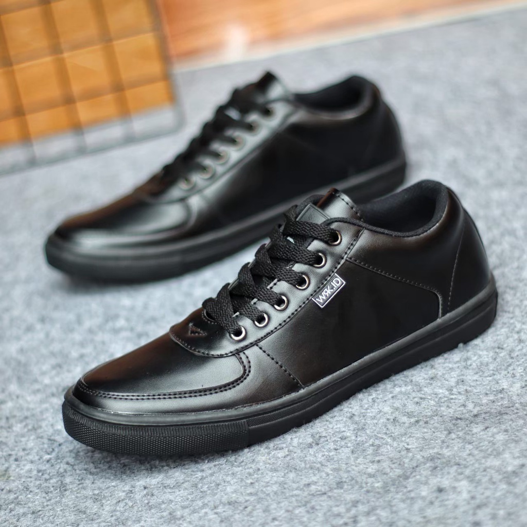 BURAY - Sepatu Pria Casual santai - Sepatu Sneaker Pria Kulit Tali FULL BLACK PUTIH Original - Sepatu Formal Pria Dewasa Kerja Kantor Kondangan Fasion Trandy