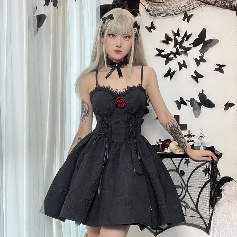 [MikanHiro Store] Gothic style Lolita black mini dress brand DarkLooks