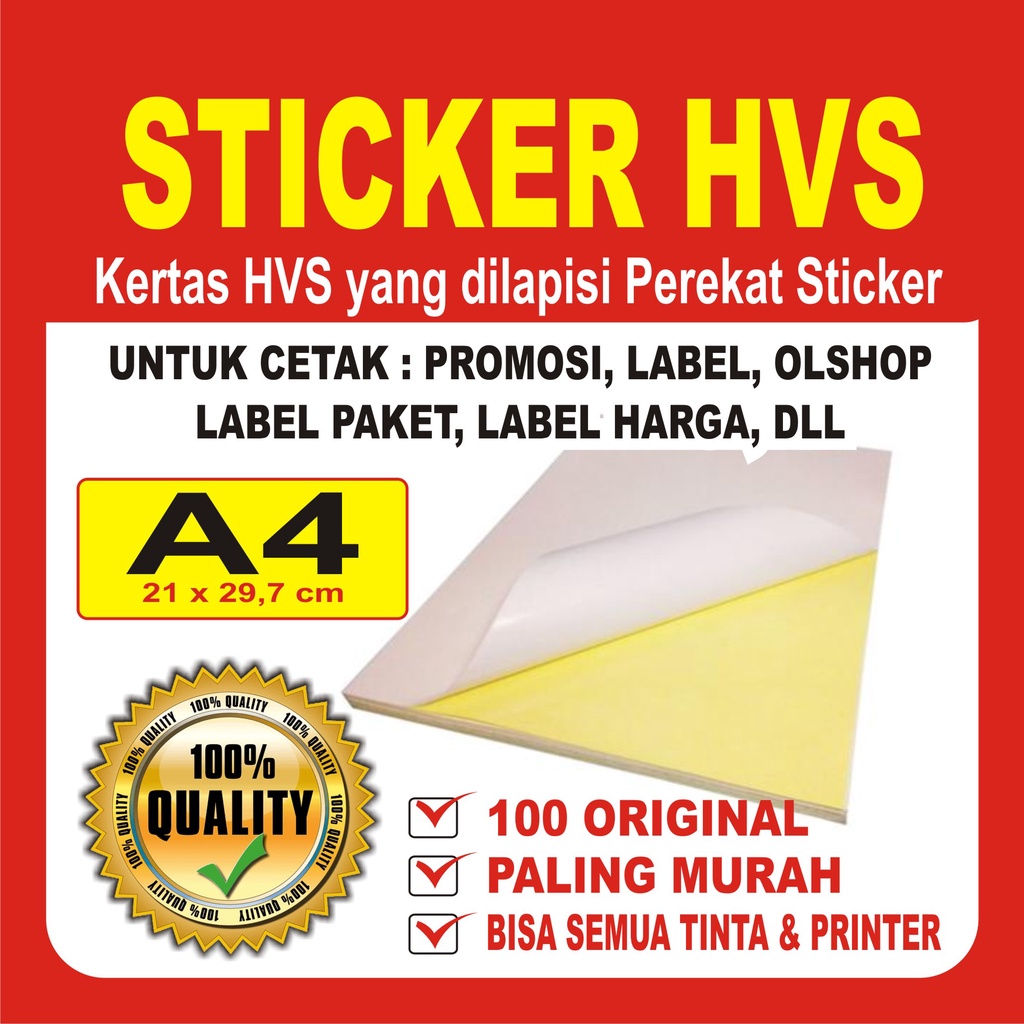 

Sticker HVS A4 isi 50 & 20 lembar / Kertas Stiker Inkjet Doff Matte A4