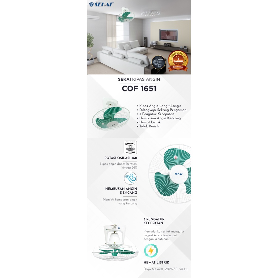 Sekai Ceiling Orbit Fan COF-1651 16 Inch COF1651 16&quot; Kipas Langit Langit