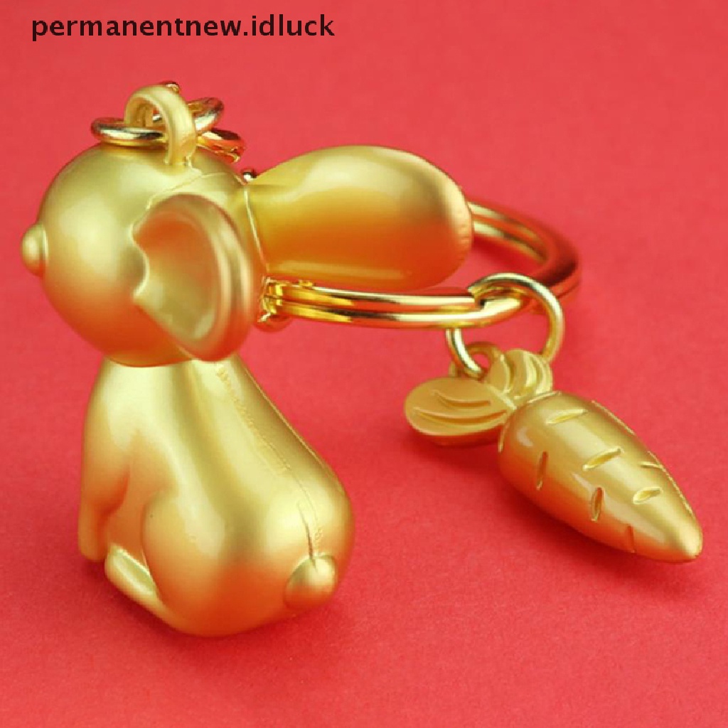 [luckypermanentnew] Zodiak Cina Logam Emas Kelinci Gantungan Kunci Liontin Ornamen Mobil Ransel Liontin Hadiah [ID]