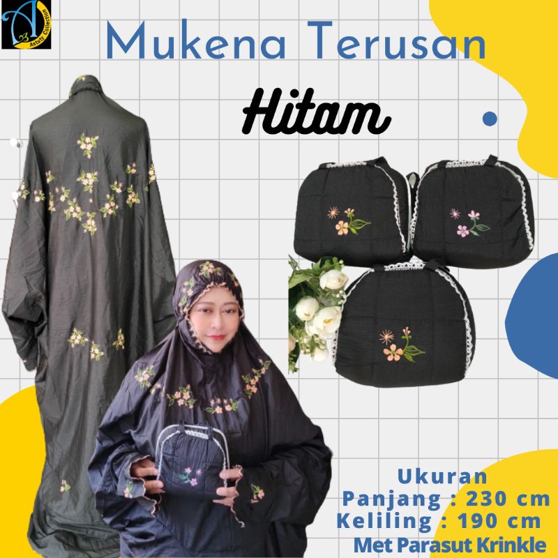 Mukena Terusan Mukena Parasut Hitam Bordir Adem Tebal