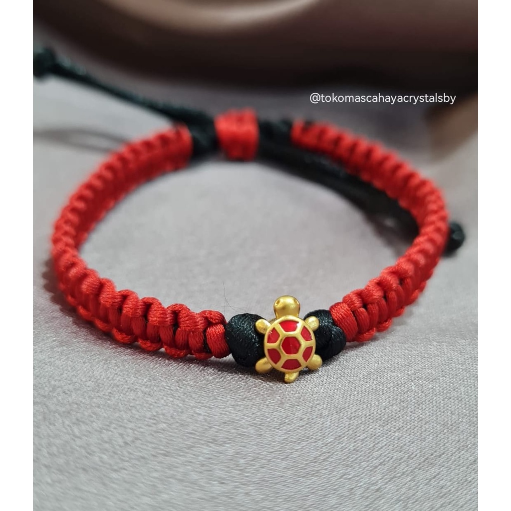 Gelang Charm Kura Kura Cat Emas kadar 24k HK Hongkong 999% 999 &amp; Gelang Tali Serut