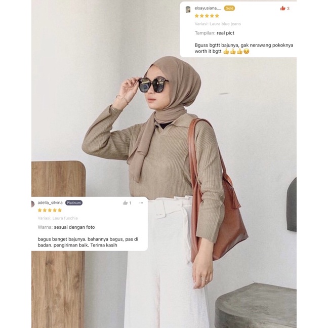 Laura Polo Knit Crop - Aeris - Atasan Rajut - Blouse Polo - Atasan Wanita