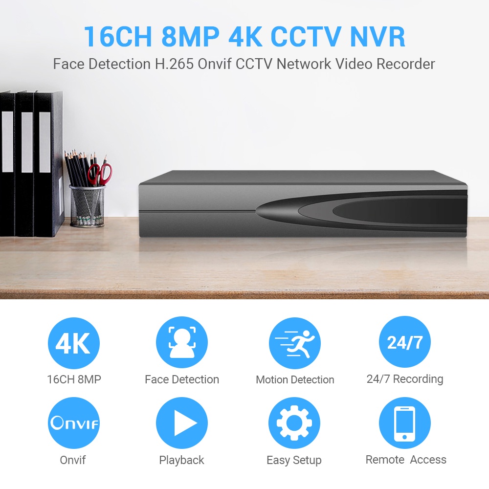 Hamrol 4K 8MP H.265 16CH CCTV NVR For 8MP 5MP 4MP 3MP 2MP Onvif IP Camera Network Video Recorder Surveillance System Xmeye