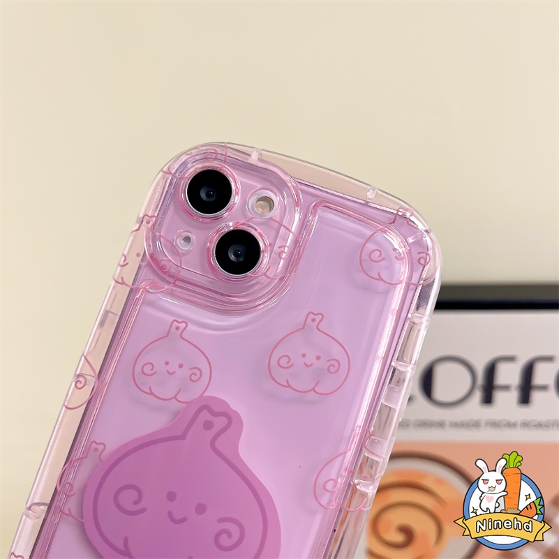 IPHONE Casing Kompatibel Untuk Iphone14 13 12 11 Pro Max X Xr Xs Max8 7 6 6s Plus Pink Garlic Phone Case Tanpa Bracket Penebalan Shockproof Protection Camera Soft Case Cover Pelindung