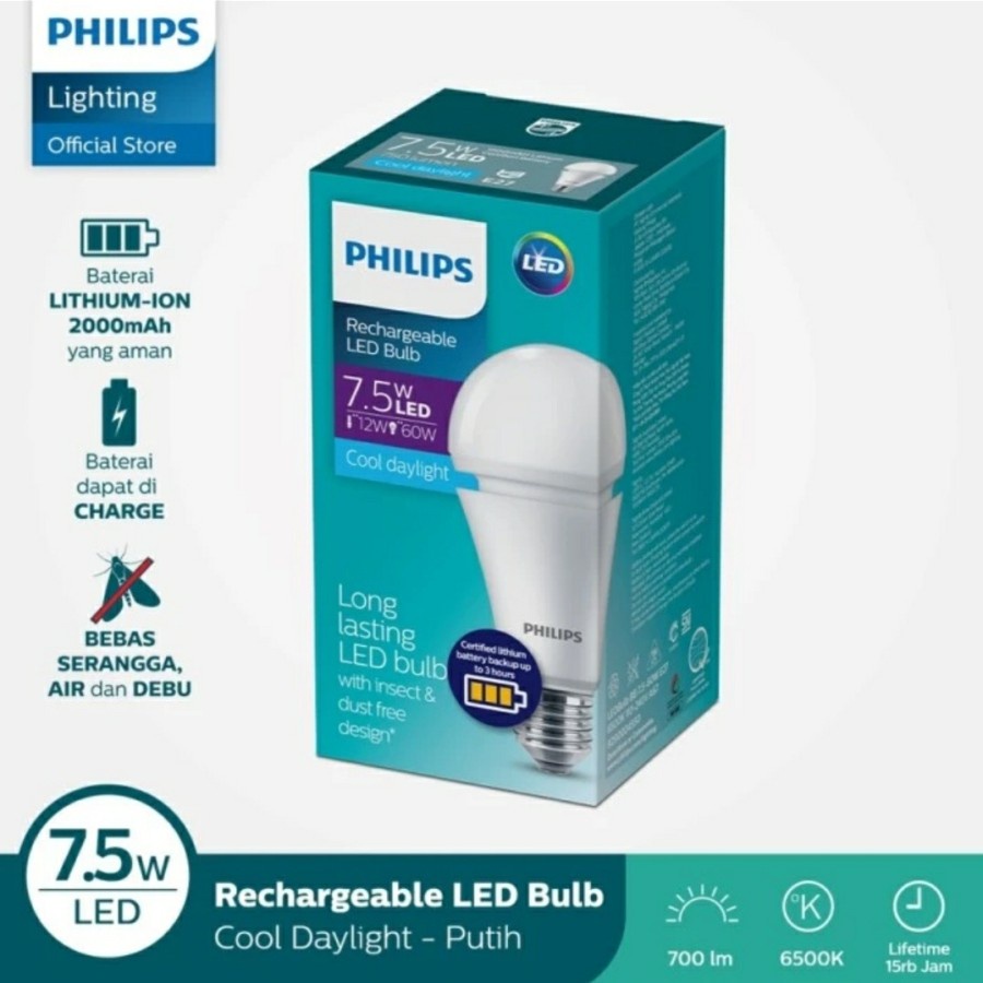 Lampu LED Philips Emergency Putih 7W 9W 7.5W 7.5 W 9 Watt 7Watt Rechargeable Putih anti aliran Original DARURAT E27