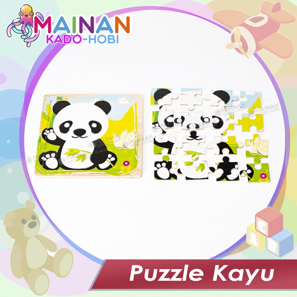 MAINAN PUZZLE KAYU 1-5 TAHUN GAMBAR BINATANG HEWAN PANDA