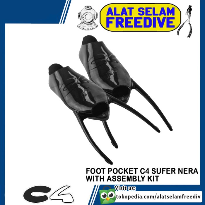 Fin C4 Foot Pocket Long Fin Surfer Nera Kaki Katak Selam No Leaderfins