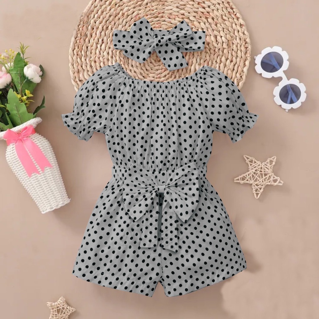 Jumpsuit Model Terbaru Anak Perempuan  Free Bando 1-8 Tahun Motif Polkadot  Matt Woolpeach/Jumpsuit Nabila Kids