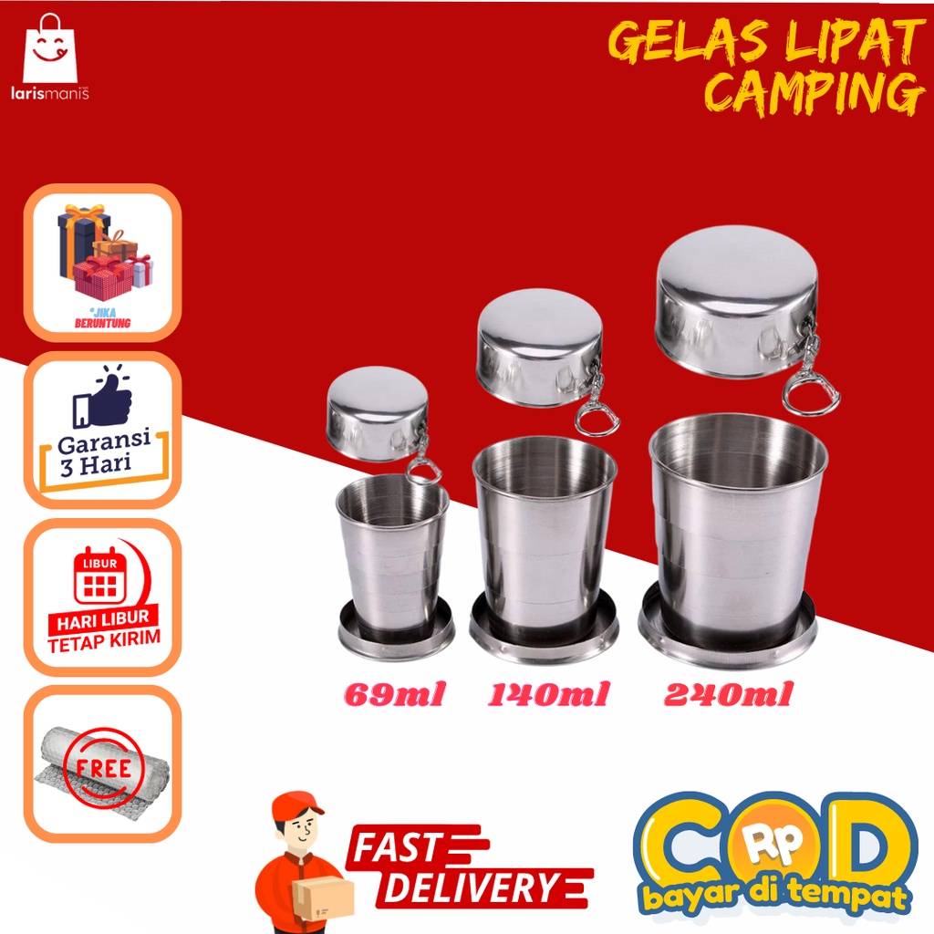 Gelas Lipat Stainless/Gelas Travel Portable souvenir kado hiking perlengkapan outdoor