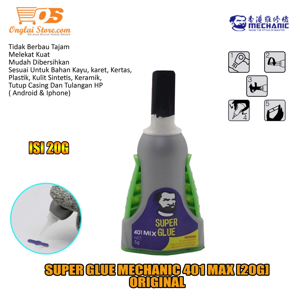 

Lem Super Glue / Lem Power Glue Lem kertas Lem plastik SUPER GLUE MECHANIC 401 MAX [20G] ORIGINAL