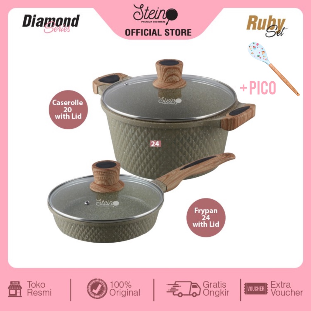 Casserole 20cm Steincookware Paket RUBY Set Frypan 24cm Stein Diamond Fry Pan Stein Cookware Induksi