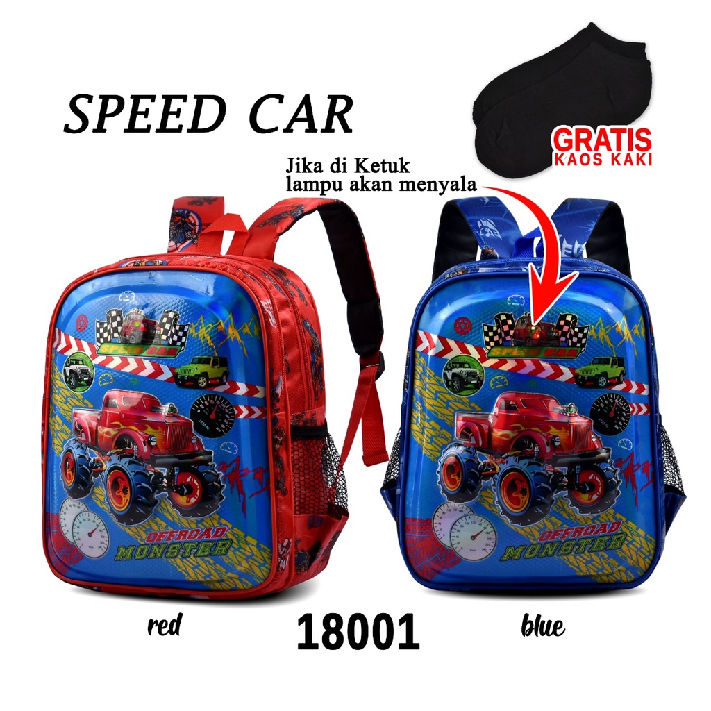 ( RSBY )Tas Anak Karakter Lampu Cowo Paud Tk  18001 Full Embos + Lampu Aneka Karakter /  Free Kaos Kaki