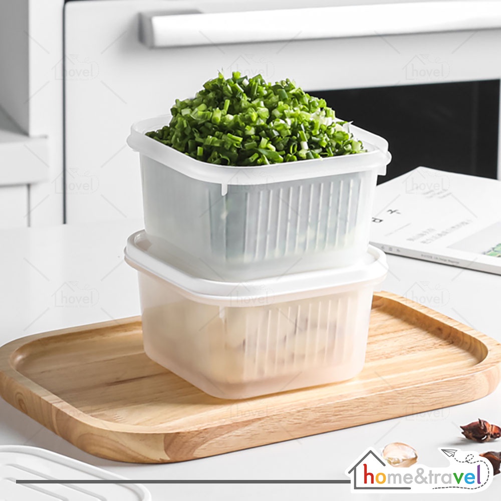 HOVELSHOP Wadah Peniris Sayur Buah Keranjang Saringan Sayuran Food Storage Box  2 in 1 Serbaguna