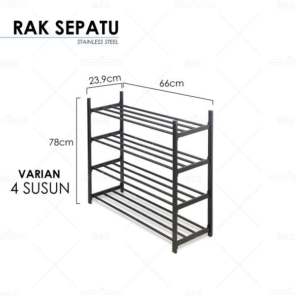 Rak Sepatu Sandal 4 Susun Stainless Steel Hitam