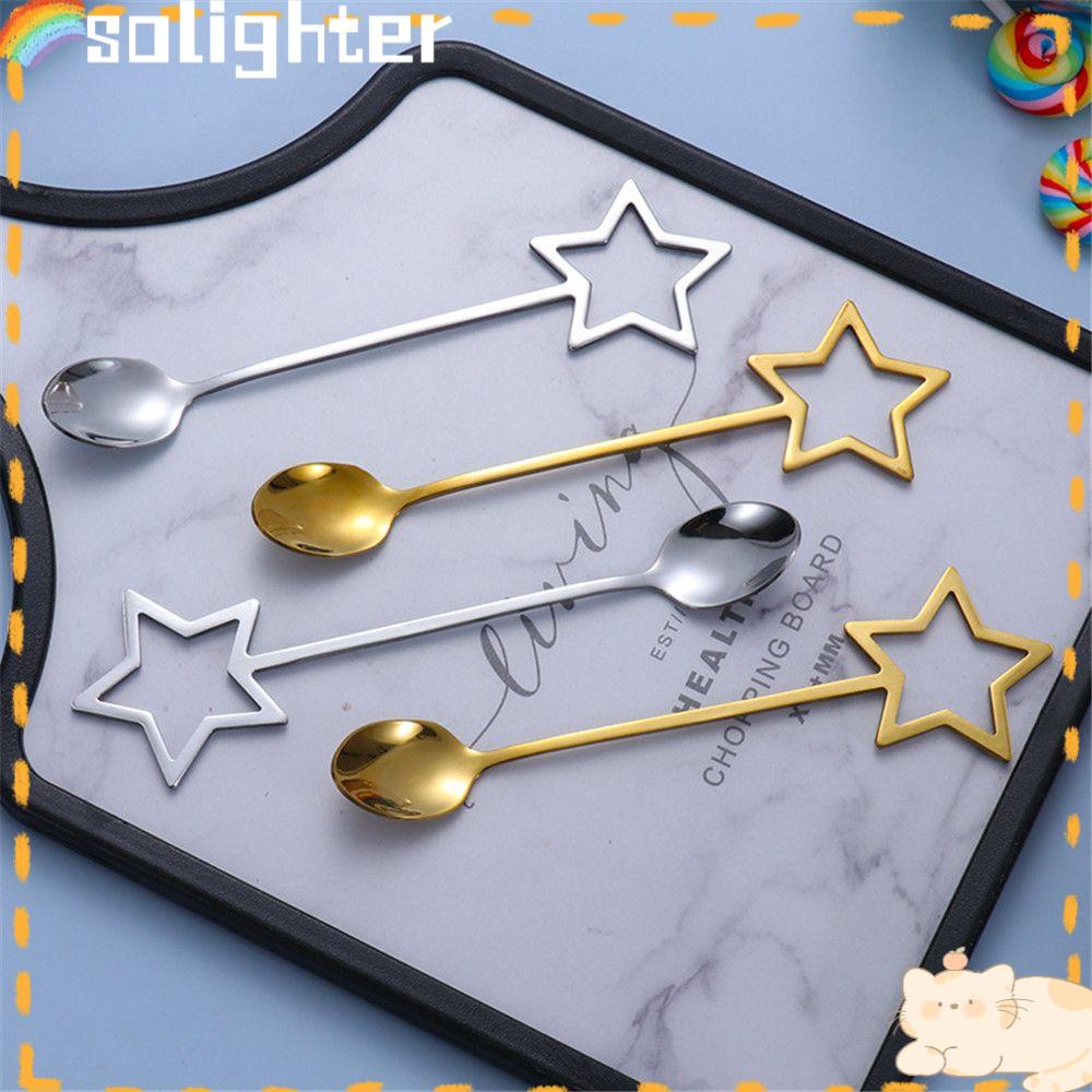 Solighter Sendok Kopi Kreatif Dessert Scoop Stirring Sendok Teh Stainless Steel