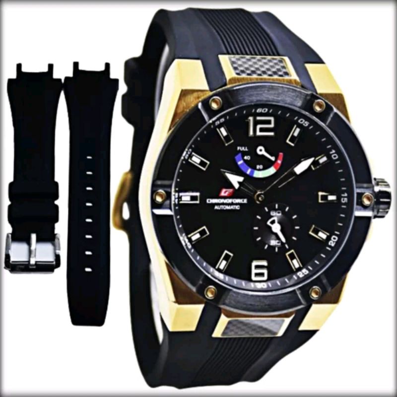 CHRONOFORCE WATCH CF.5231 G FASHION SPORT CASUAL ANALOG CHRONOGRAPH AUTOMATIC GOLD BLACK STRAP RUBBE