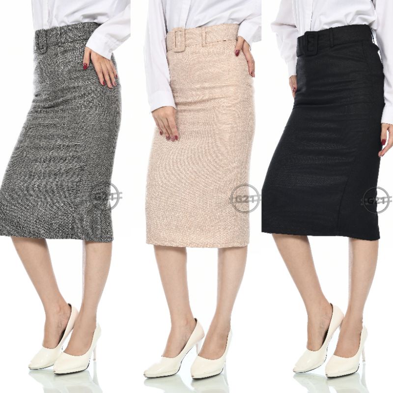 Rok Kerja Hitam Pendek Span Midi 7/8 Dibawah lutut Bahan Formal Kantor