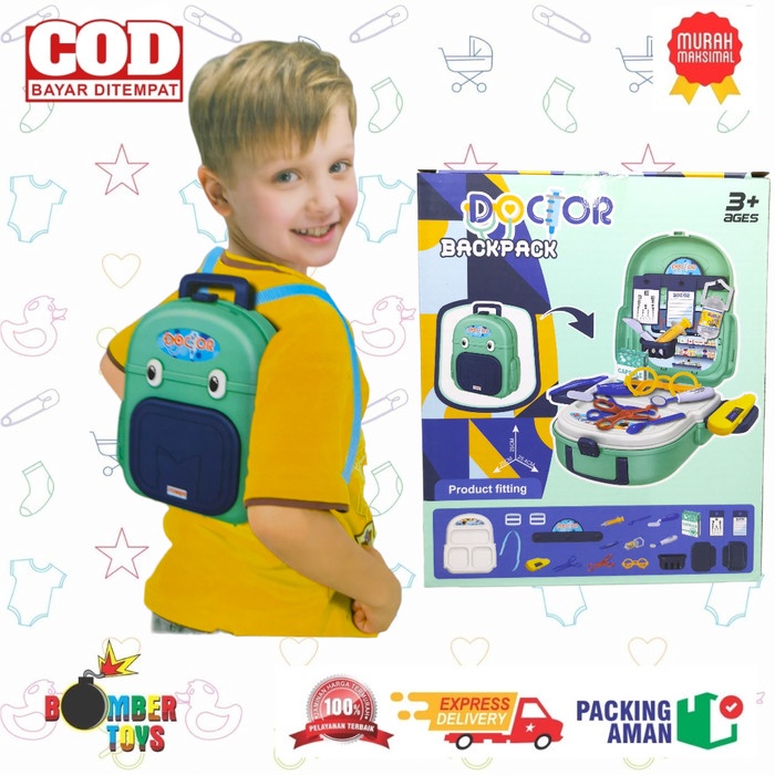 MAINAN ANAK DOCTOR BACKPACK TAS ALAT DOKTER SET HARDCASE KADO 2 in 1