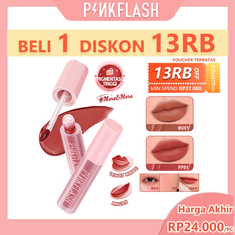 PINKFLASH More&amp;More Long-lasting Velvet Airy Matte Mousse Lipstick Smooth Lasting Silky Lip tint Multi-use 4.9 107 Penilaian 246 Terjual