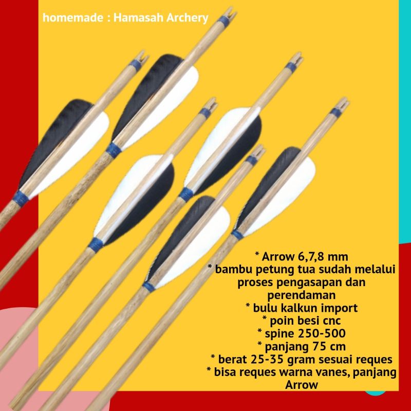 Arrow bambu petung 7 , 8 mm bulu kalkun