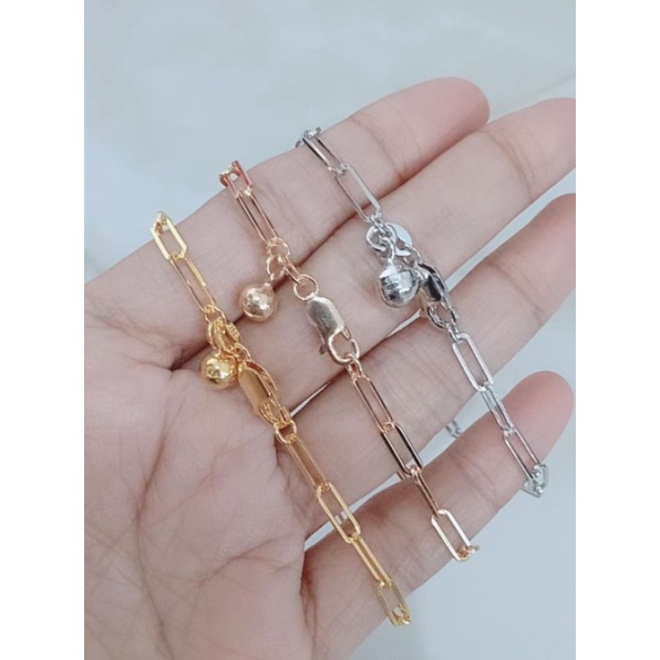 gelang rantai paperclip sedang + 1 bel / gelang perak asli silver 925 lapis emas/ gelang fashion wanita terbaru