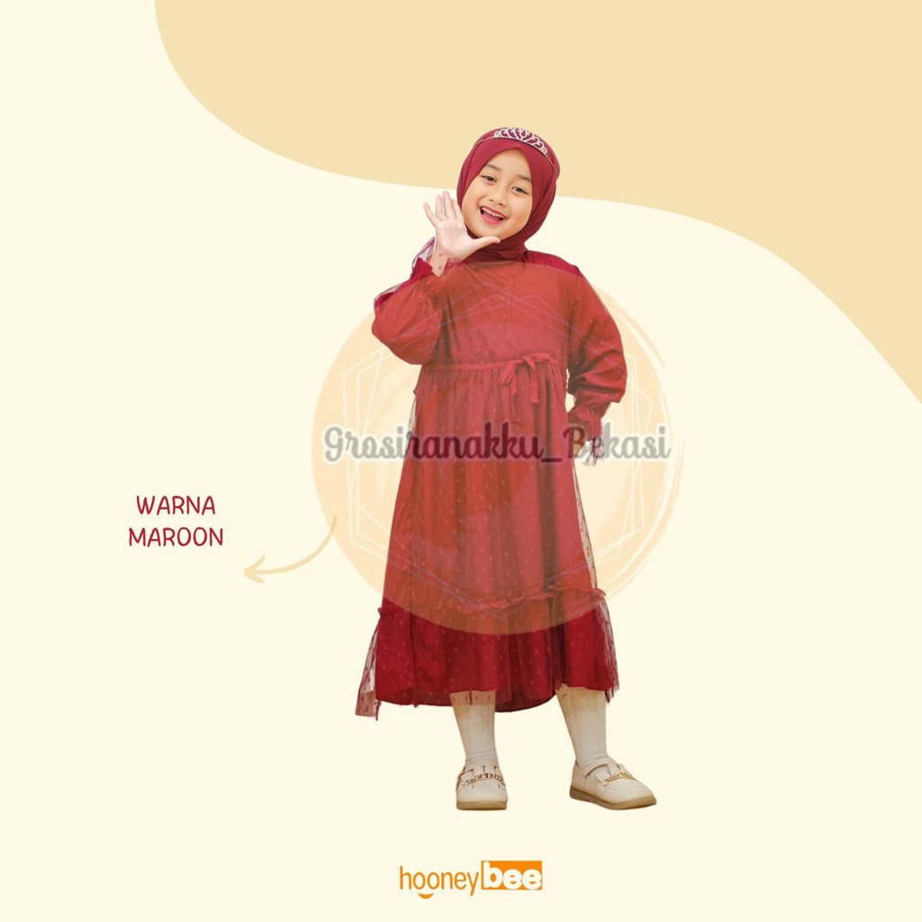 Gamis Anak Tile Quenbee Junior Honeybee Warna Maroon Size 2-10 Thn