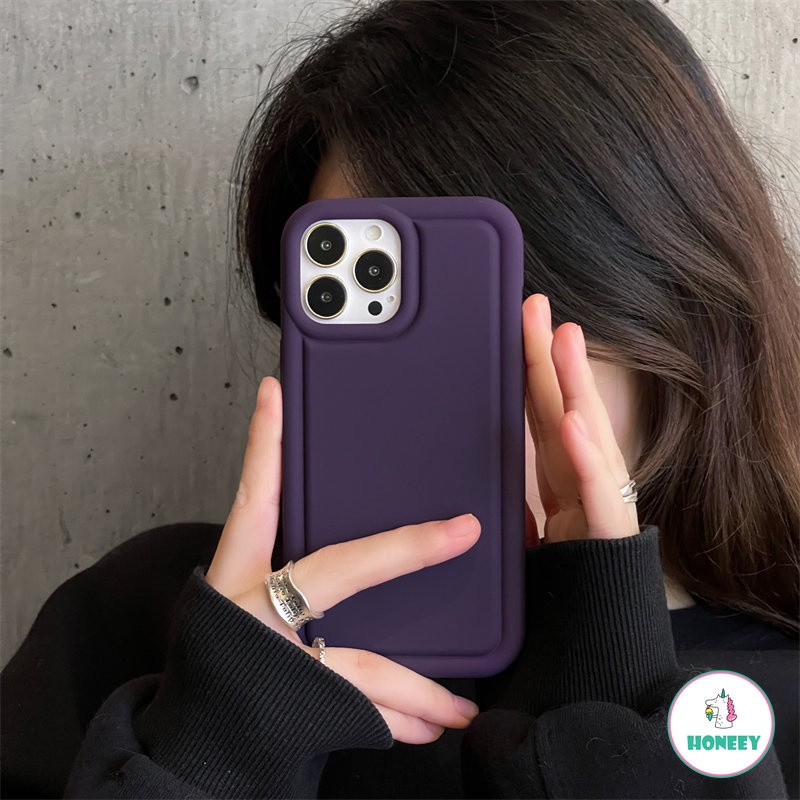 IPHONE Fashion Ungu Airbag Ponsel Case Kompatibel Untuk Iphone14 13 12 11 Pro Max 14 Pro Max Shockproof Matte Cair Silikon Lembut TPU Belakang Ponsel Cover