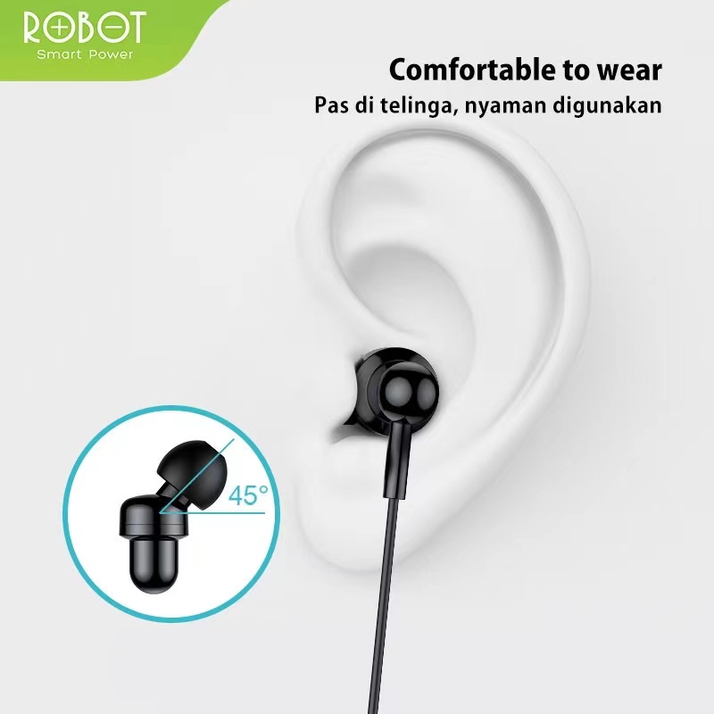 Earphone Kabel ROBOT RE20 Wired Earphone Bass Smartphone Original Garansi Resmi 1 Tahun